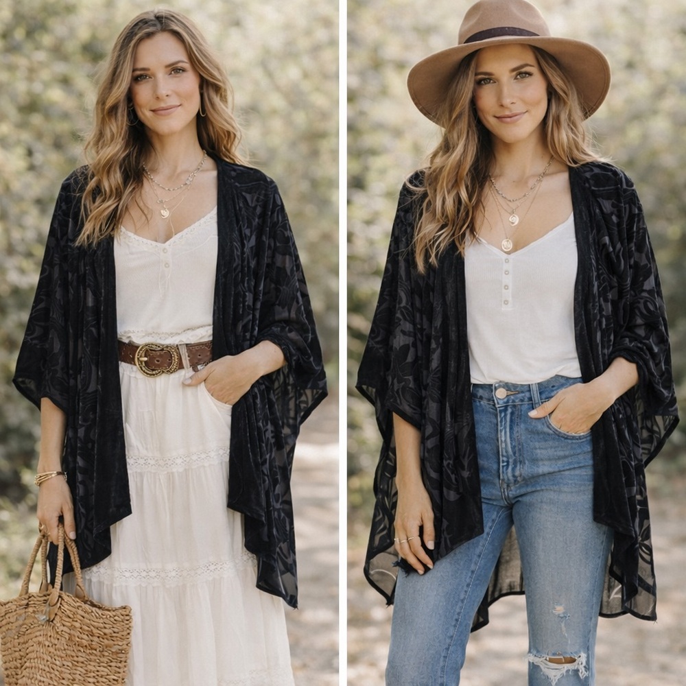 Black Floral Kimono for Women